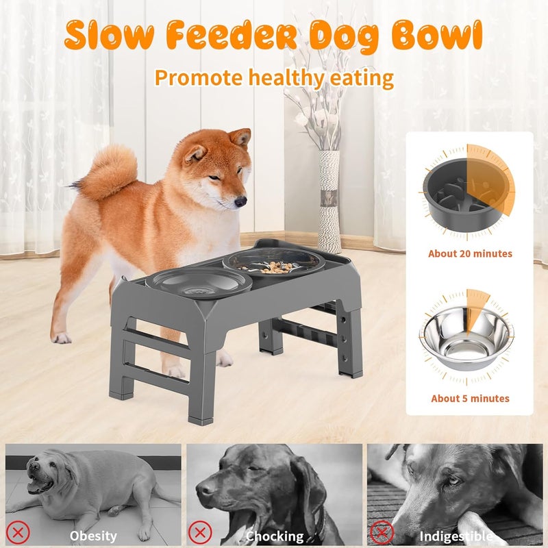 URPOWER 2-in-1 Elevated Dog Bowls Mess Proof Slow Feeder with No Spill Water Bowl 4 Height Adjustable Raised Dog Bowl Non-Slip Food and Water Bowls Set for Small Medium Large Dogs - Image 4